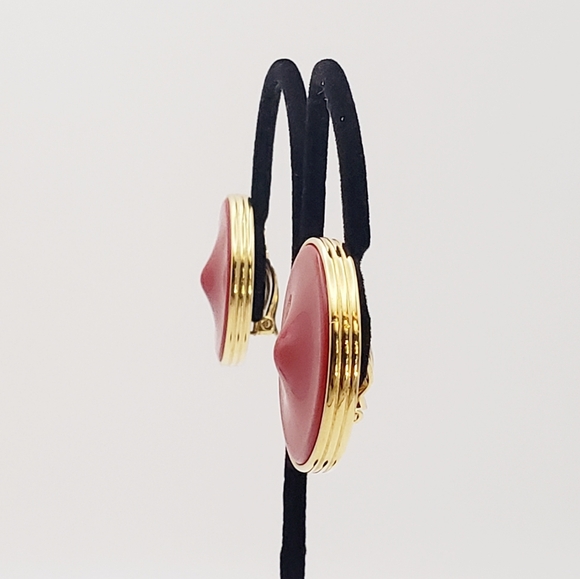 Vintage Red Givenchy Lucite Round Discs Clips Gold Tone - Picture 5 of 10